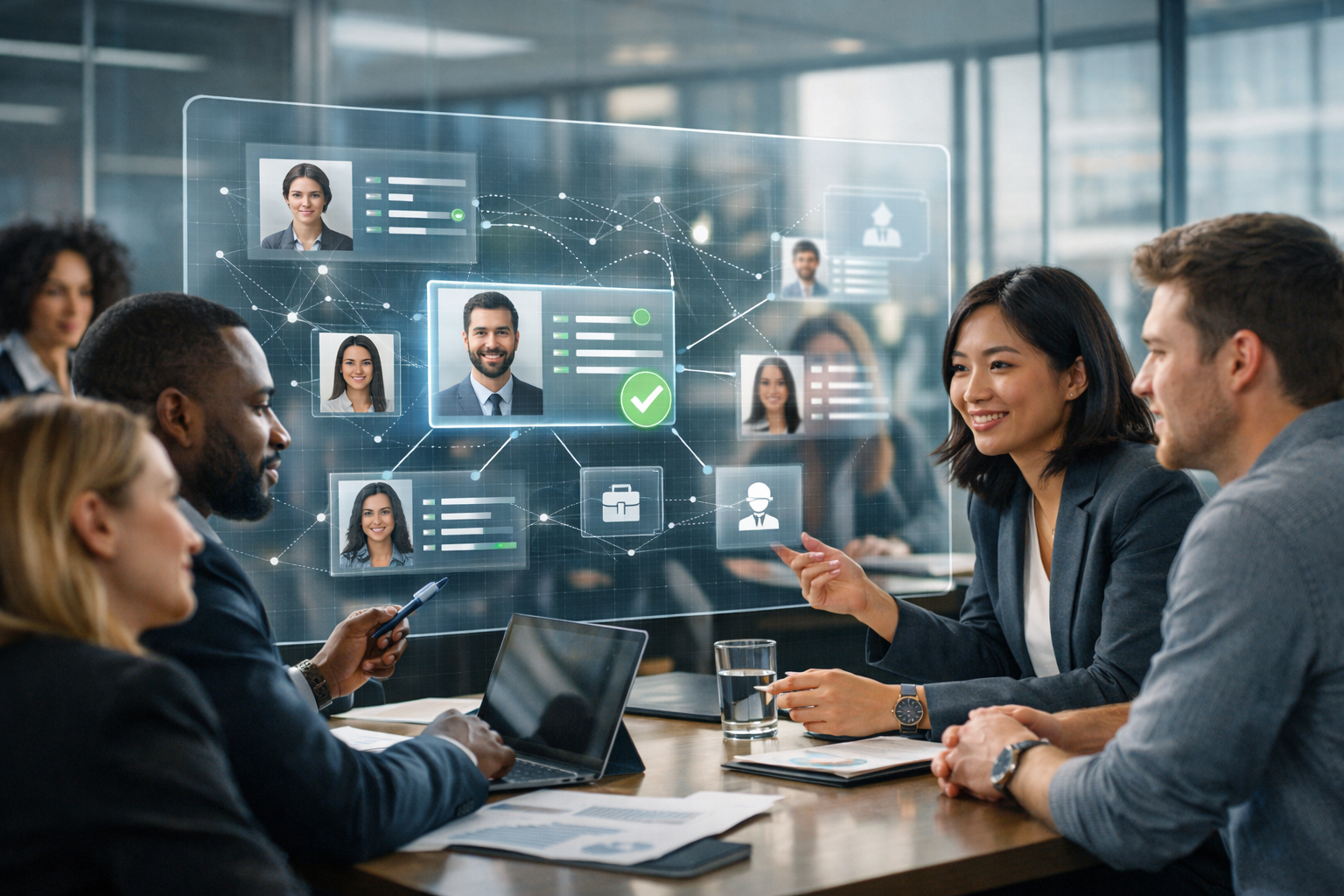 AI candidate matching showing artificial intelligence analyzing resumes and job requirements in recruitment