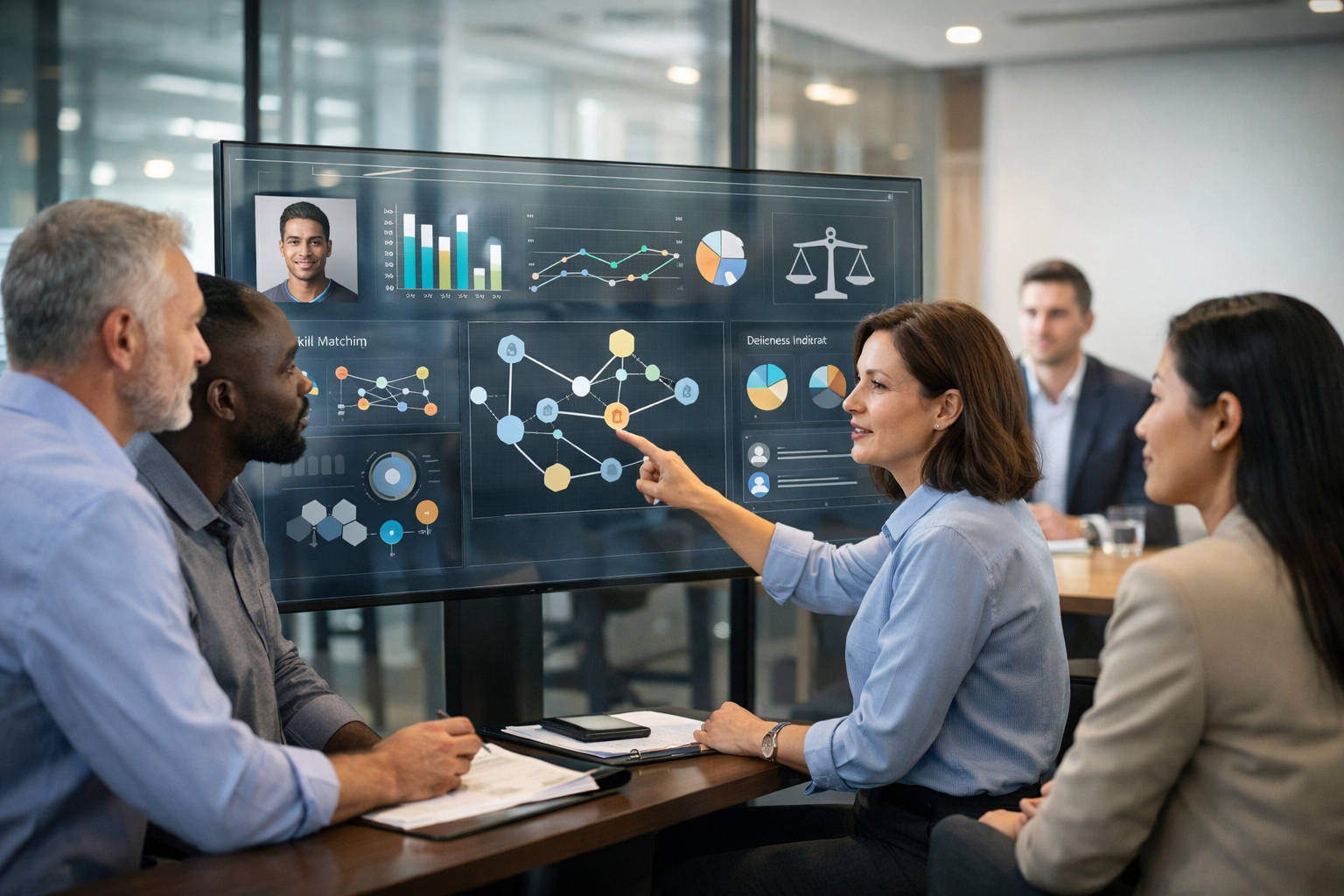 Explainable AI in HR showing transparent AI hiring decisions and recruitment data analysis