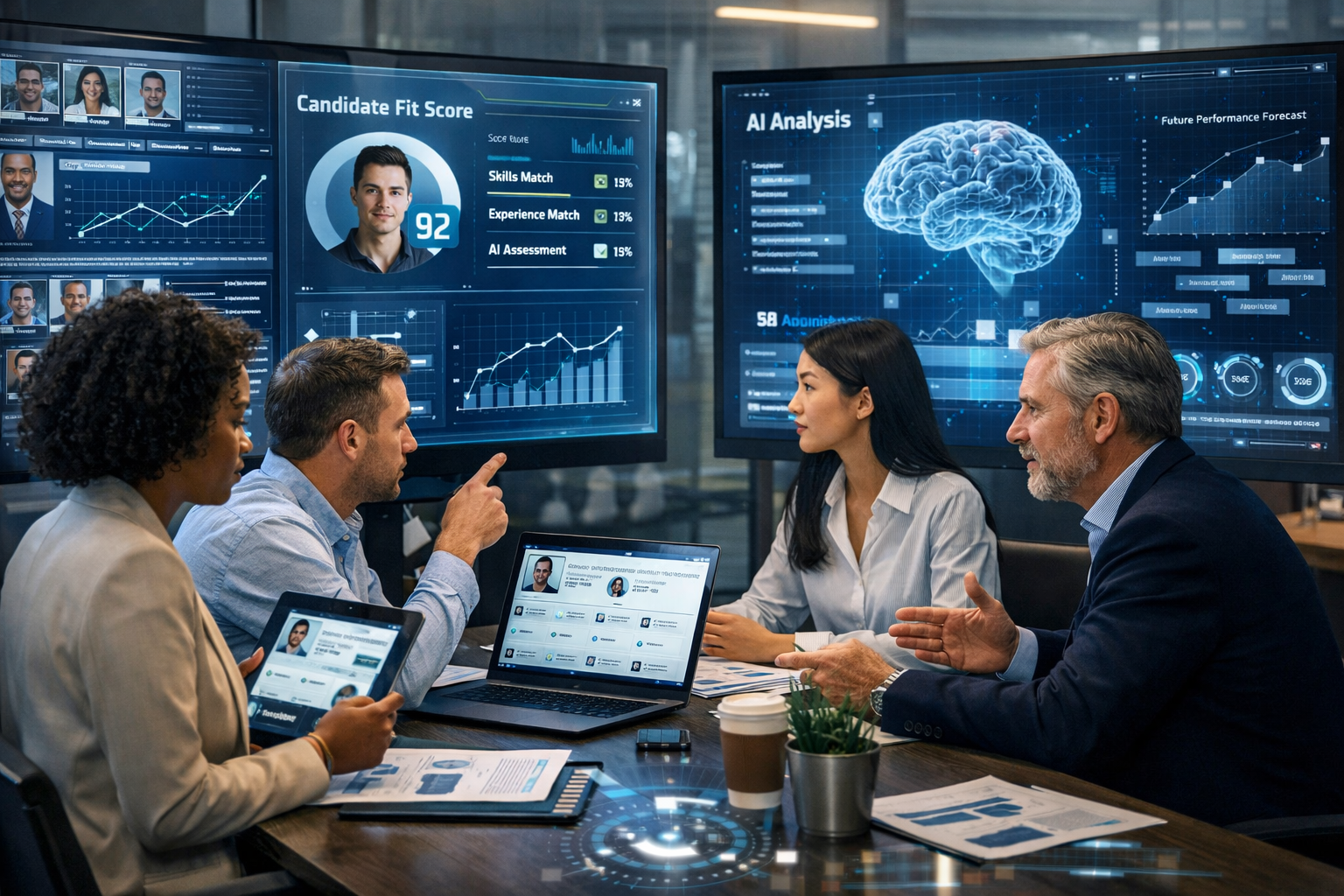 Predictive hiring analytics using AI to analyze recruitment data and forecast candidate success