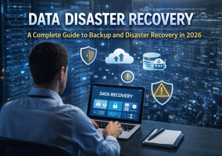 Data disaster recovery system with cloud backup, cybersecurity protection, and IT professional monitoring recovery dashboard