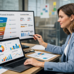 HR manager analyzing hiring funnel analytics dashboard to optimize recruitment performance using data and reporting tools